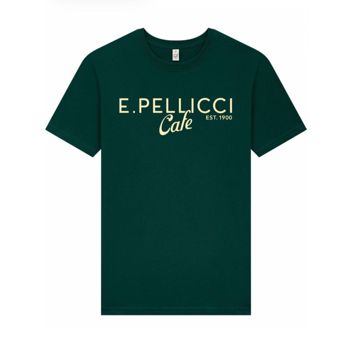 NEW E.PELLICCI LOGO T SHIRT – CREAM ON BOTTLE GREEN
