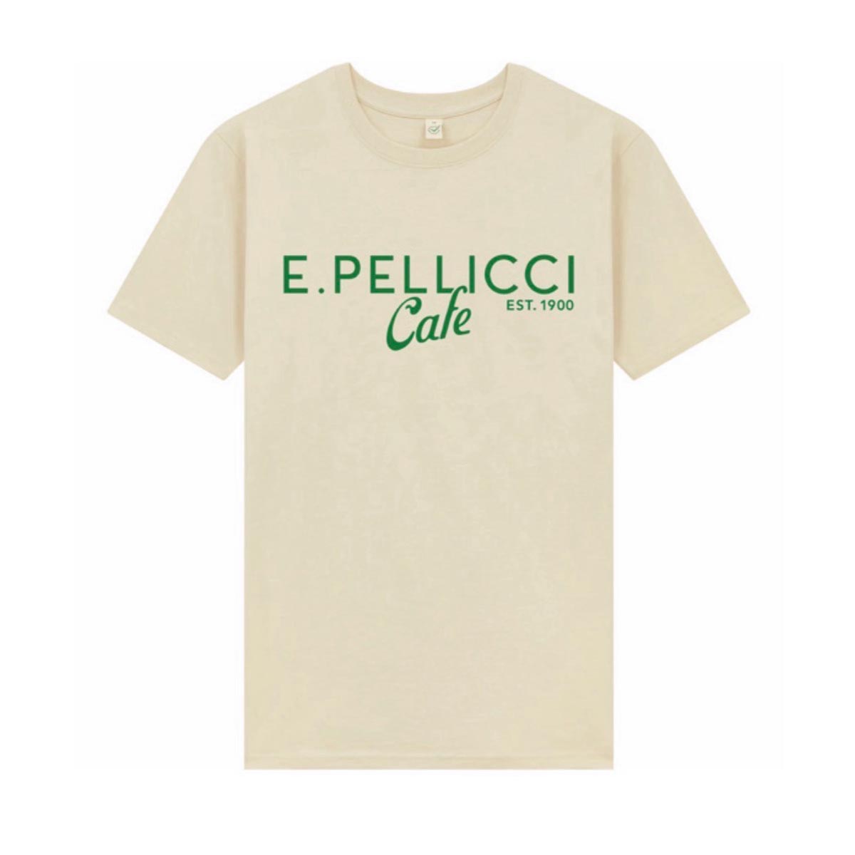 NEW E.PELLICCI LOGO T SHIRT – GREEN ON CREAM