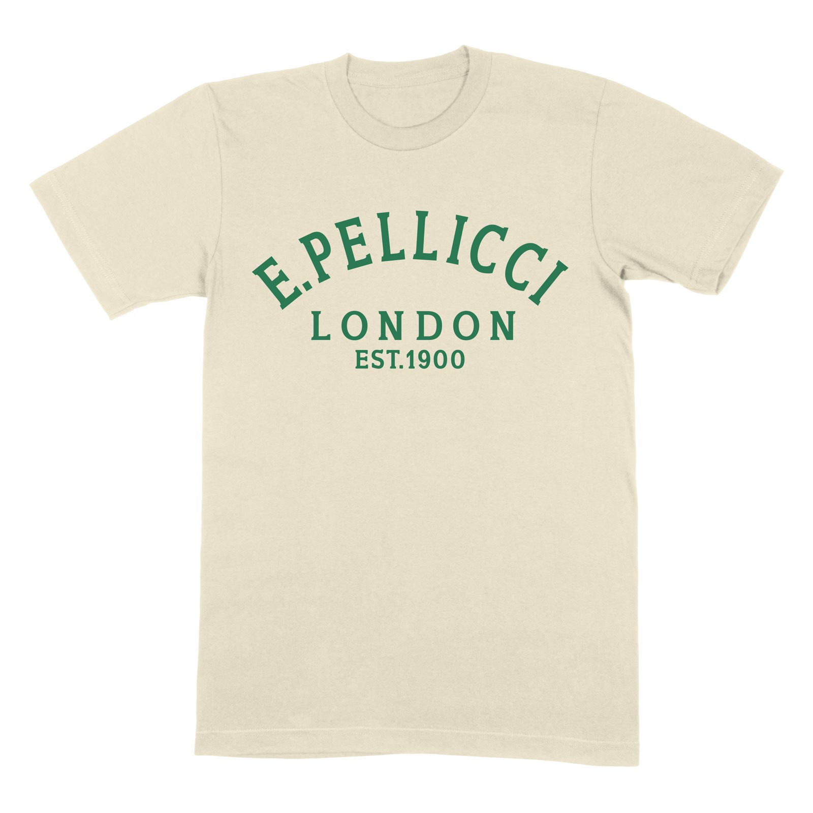 PELLICCI LOGO T SHIRT – CREAM WITH GREEN LOGO